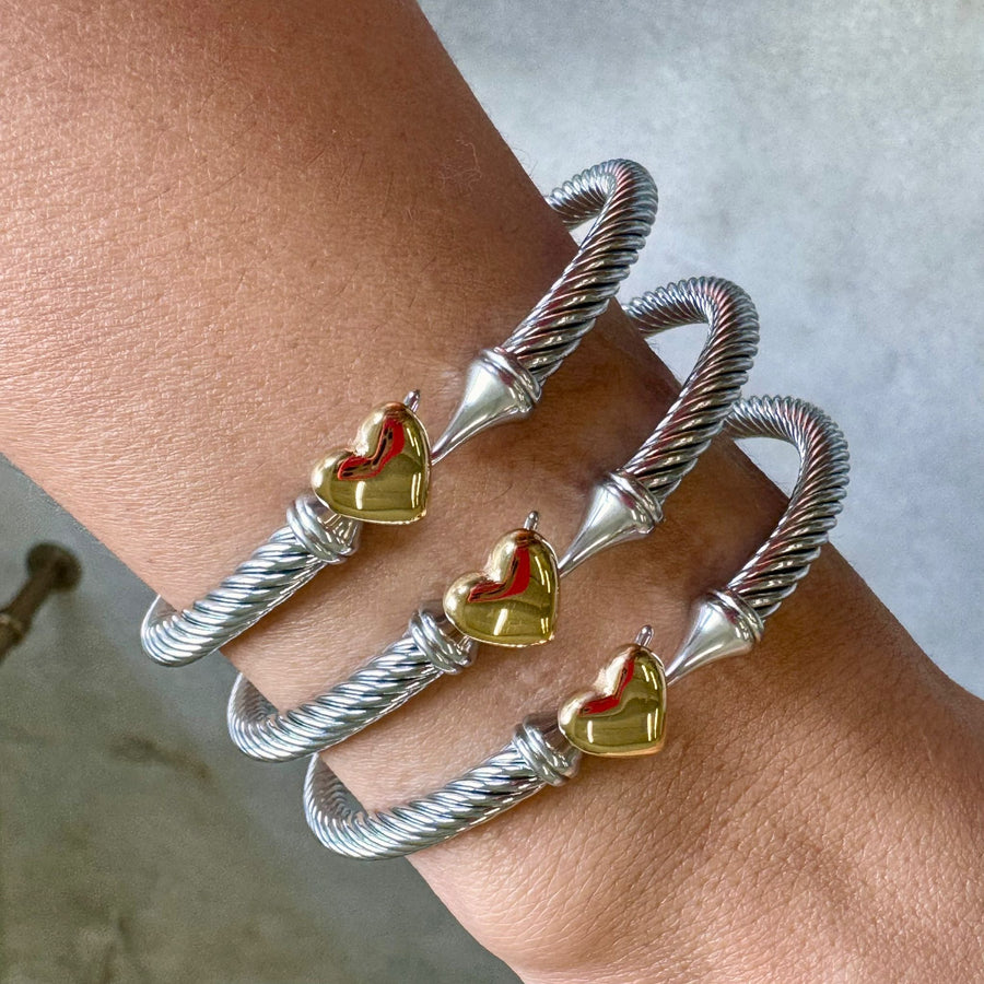 Cable Heart Cuff Bracelet