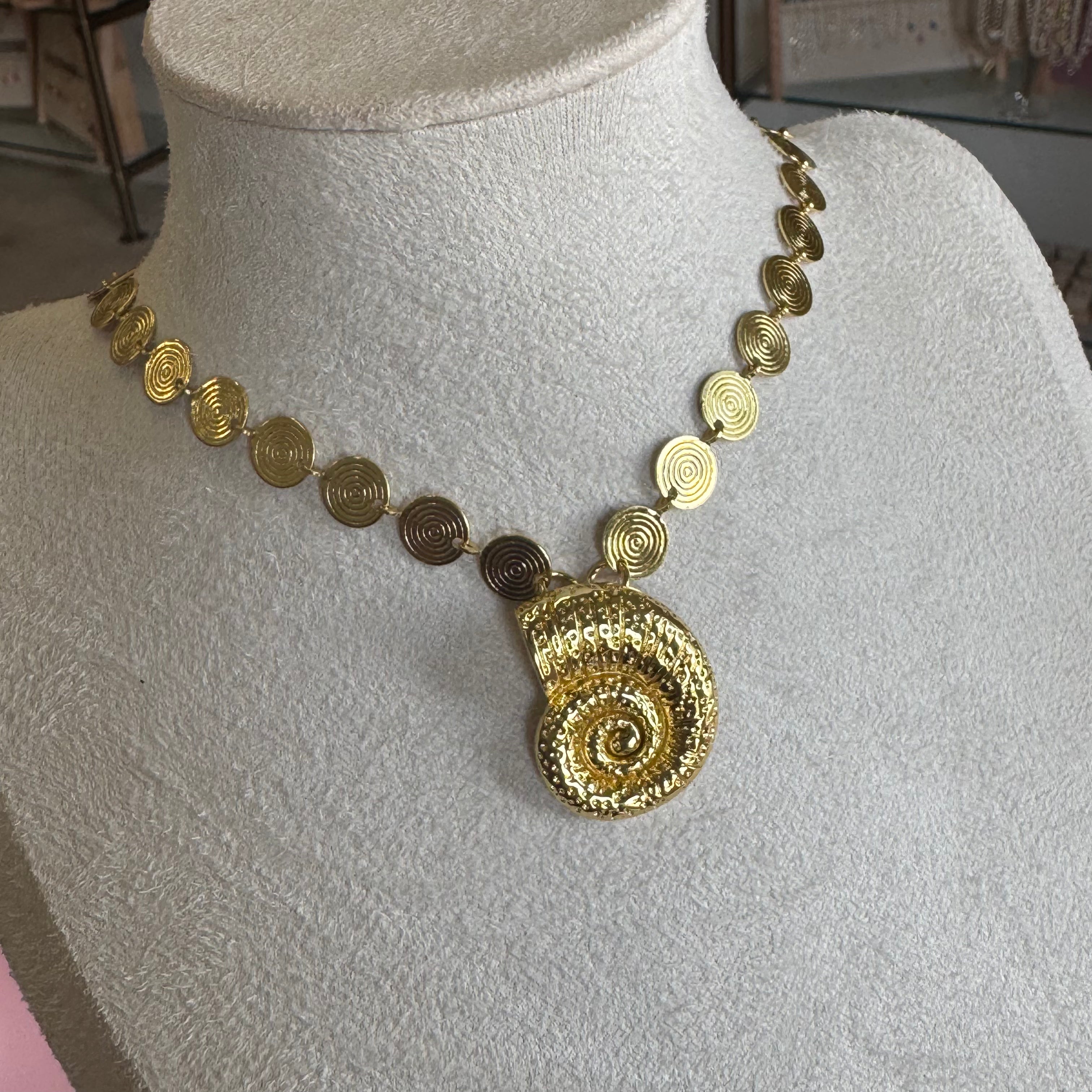 Golden Spiral Snail Charm Necklace