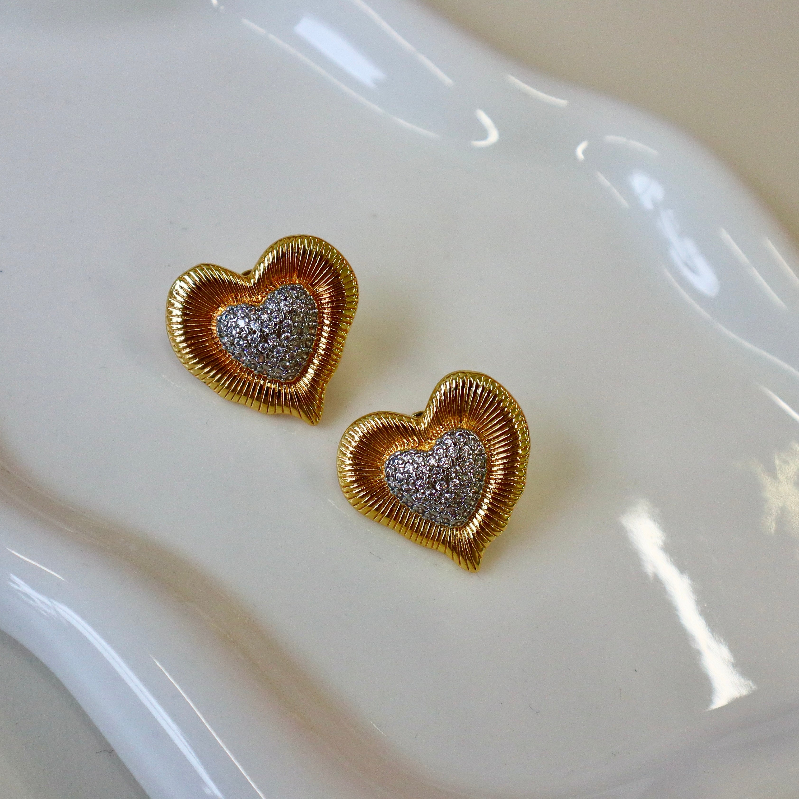 Golden Glow Two Tone Heart Earrings