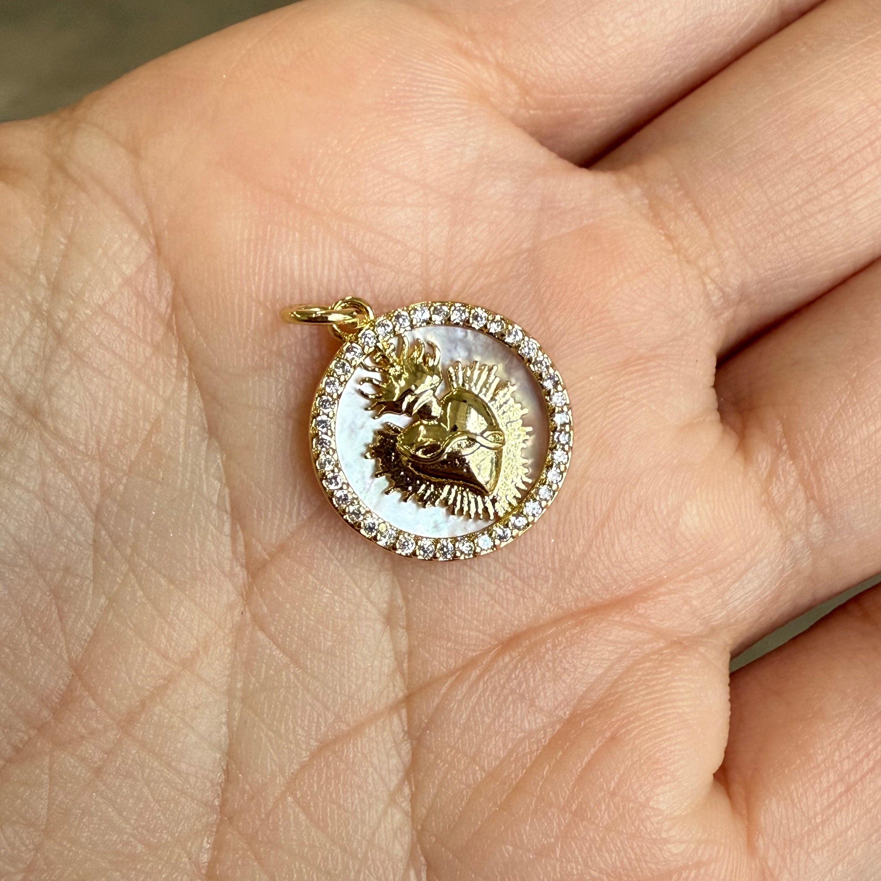 Nacar Corazon de Jesus Charm