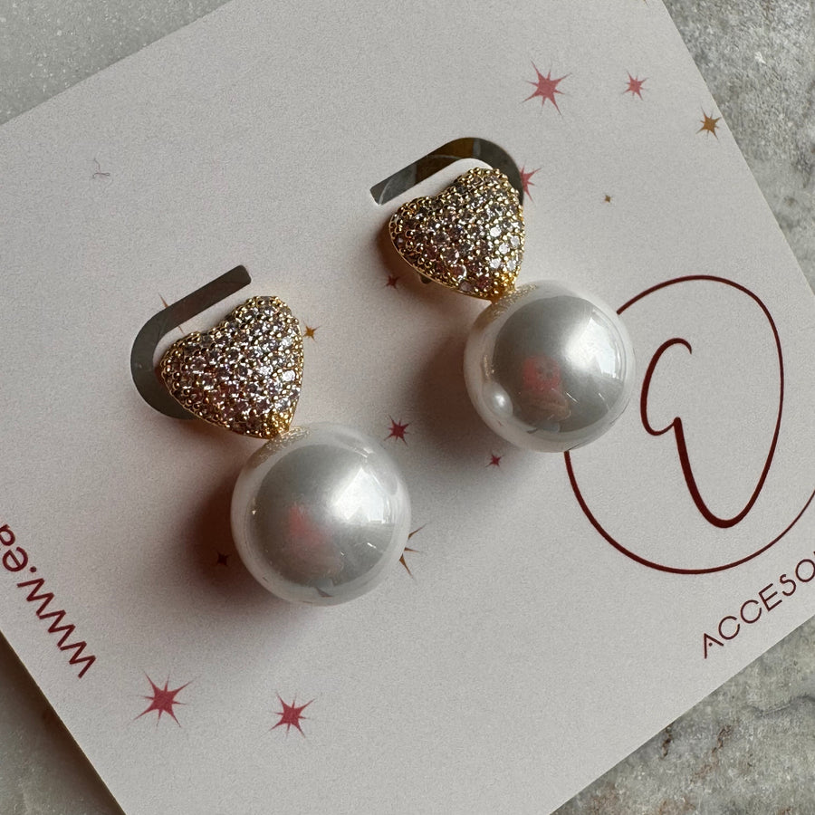 Pave Heart Pearl Earrings