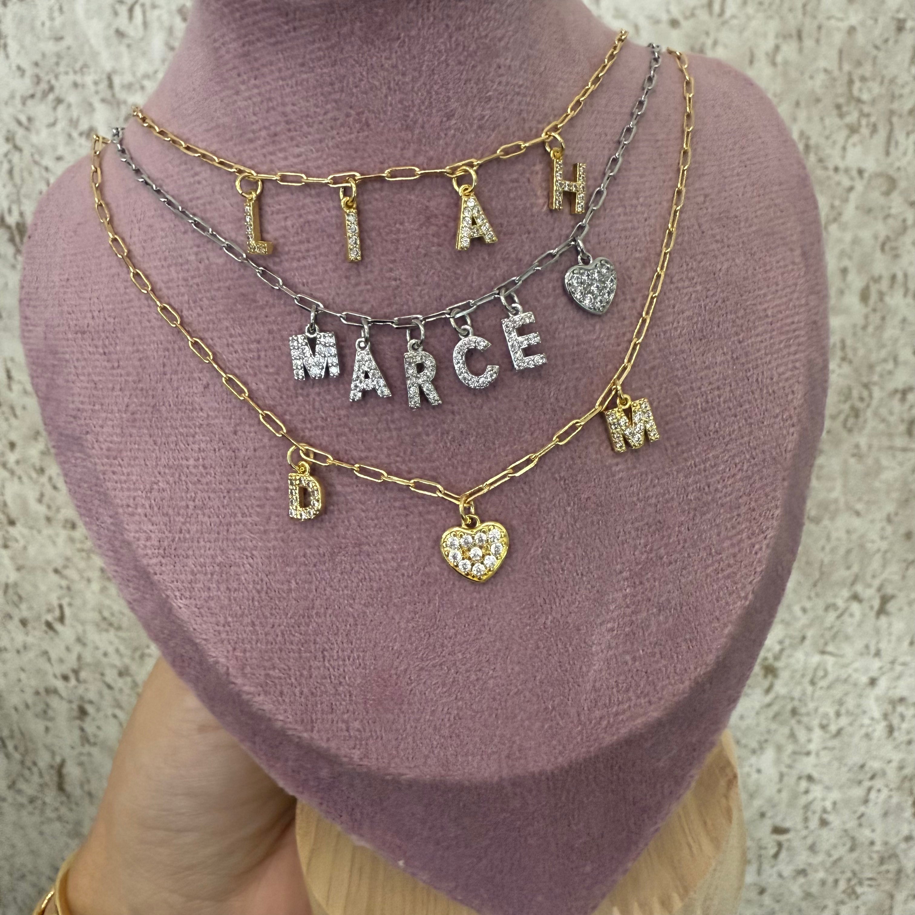 Custom Gold Zirconium Letter Necklace