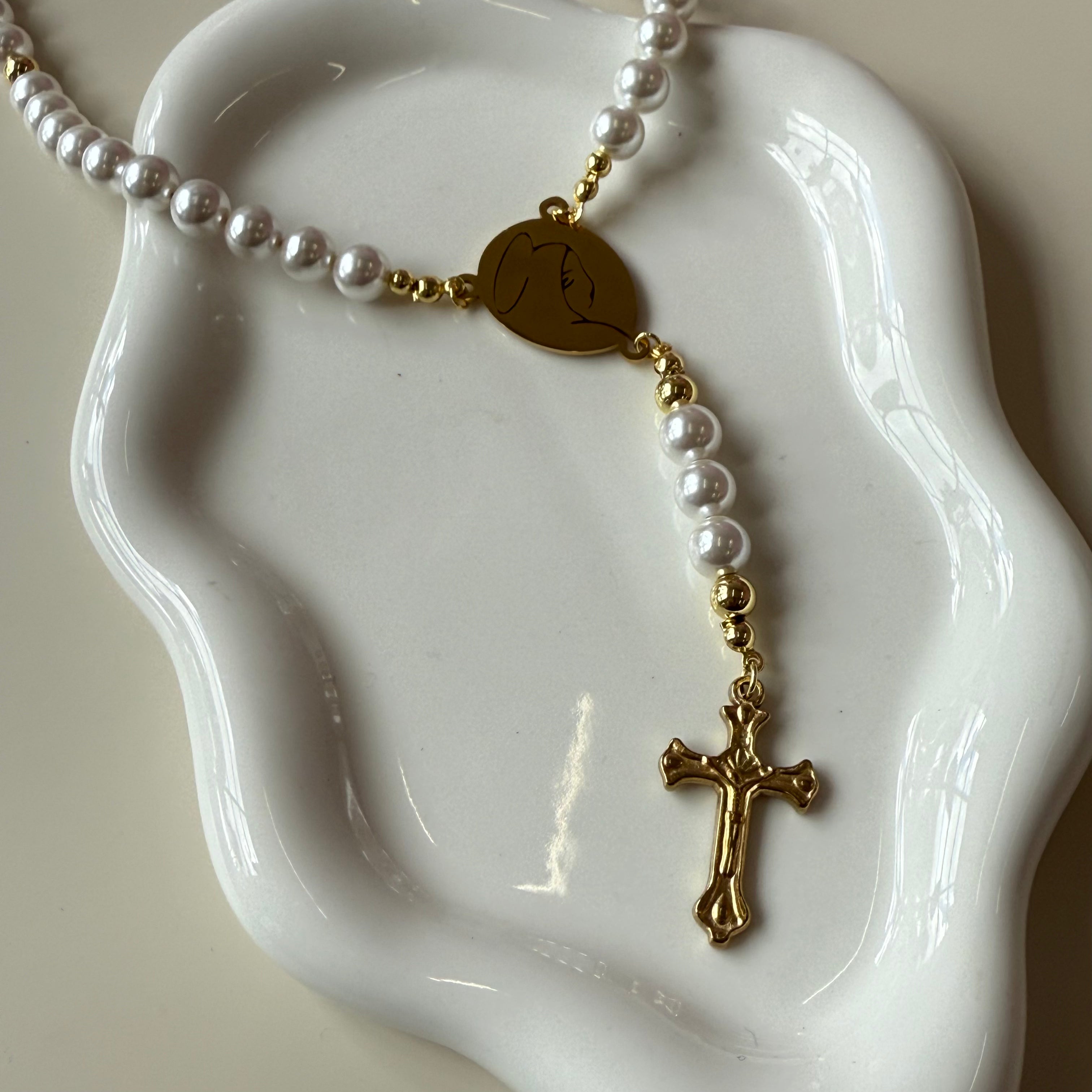 Sacred Pearl Rosary Necklace