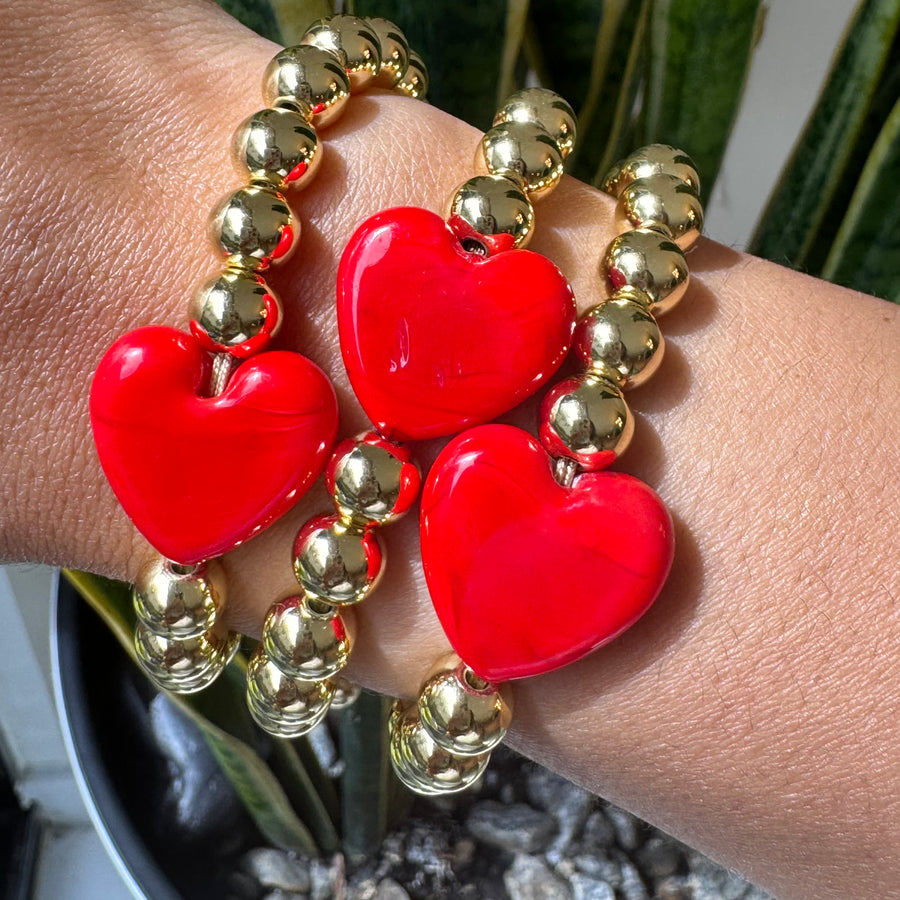 Chunky Mix Heart and Beads Bracelet