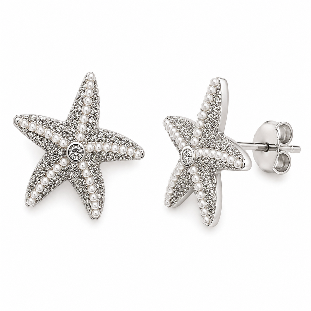 Pearl Fish Star Earrings