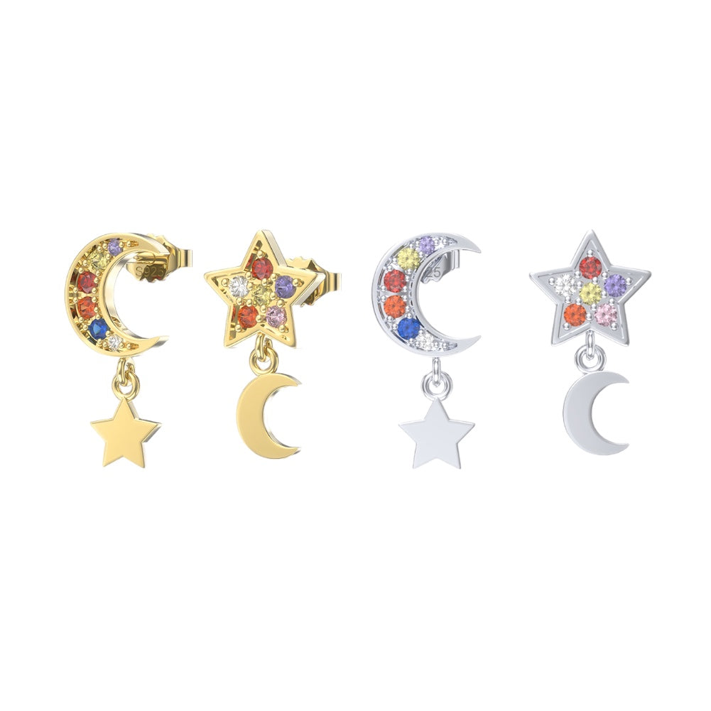 Moon and Star Rainbow Earring