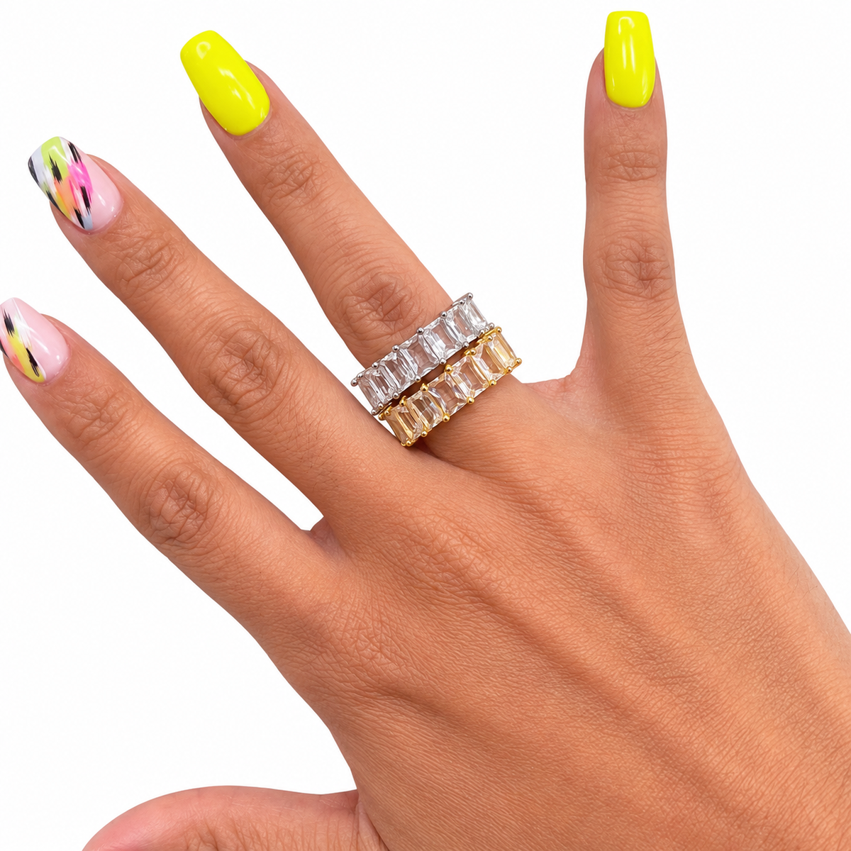 Rectangle White Crystals Ring