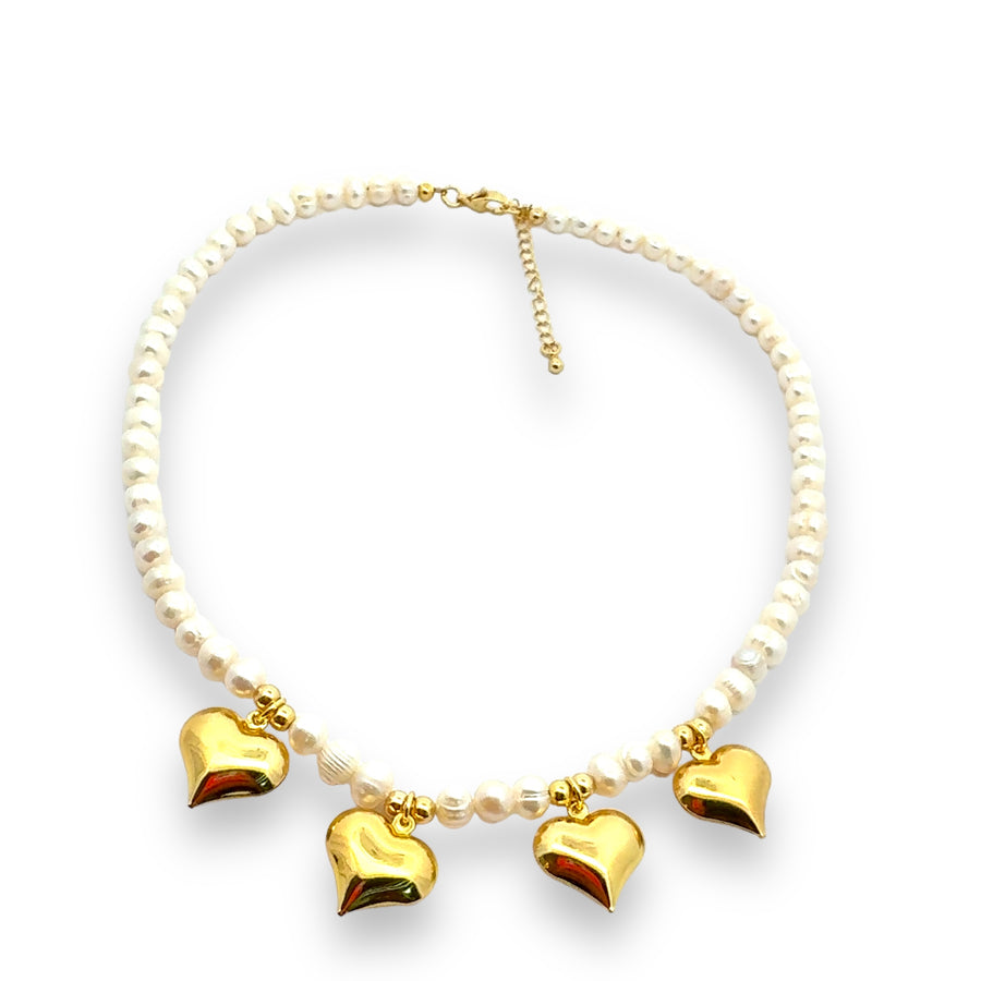 Multi Hearts Pearls Necklace