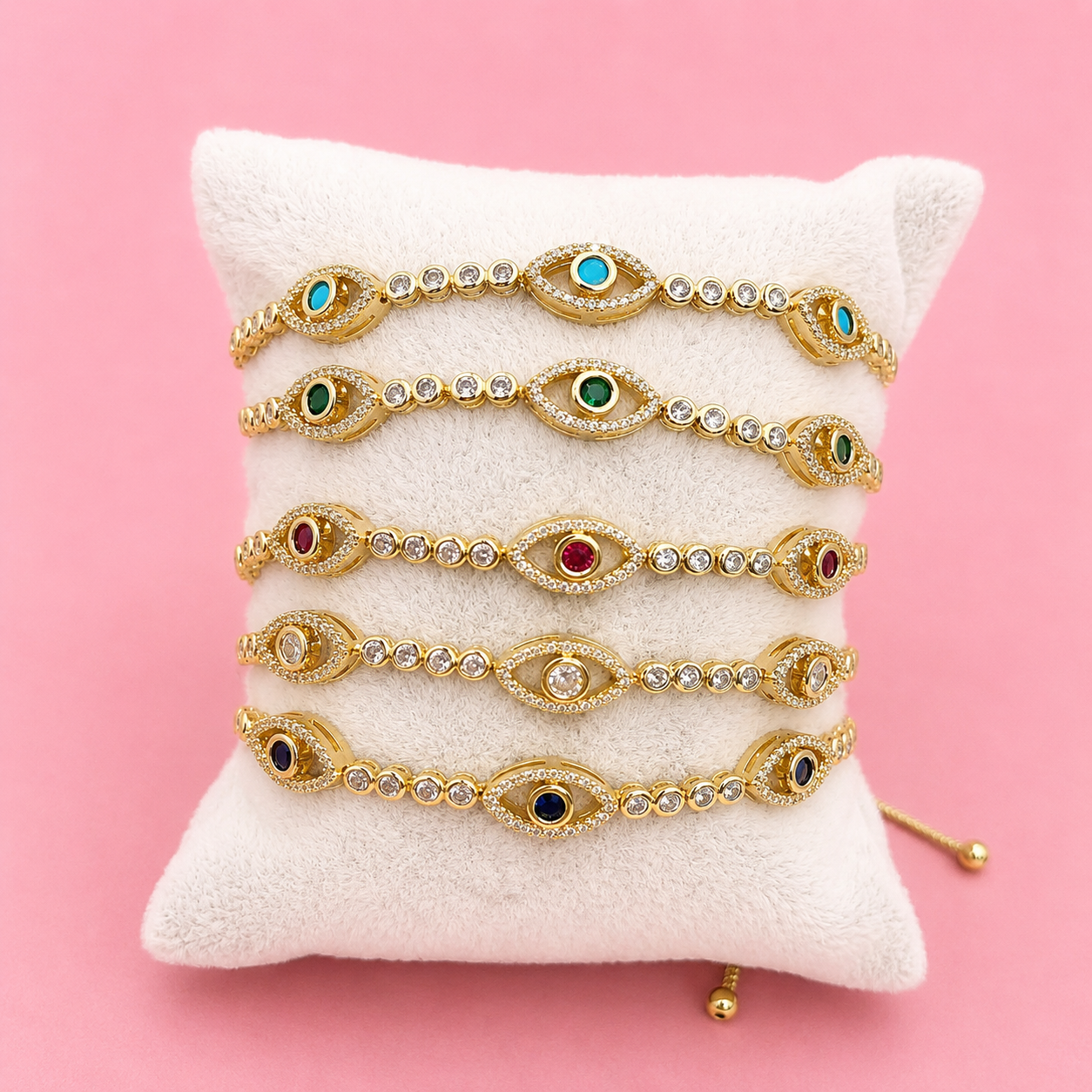 White Crystals and Evil eyes Bracelet
