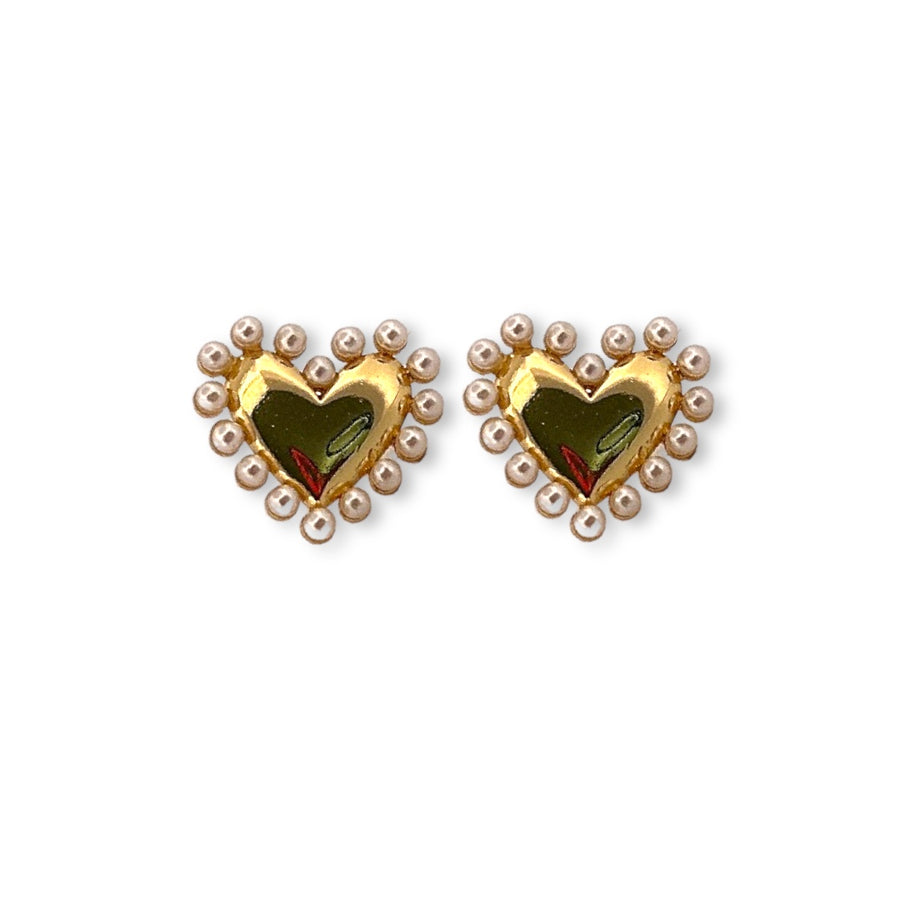 Pearls Frame Hearts Earrings