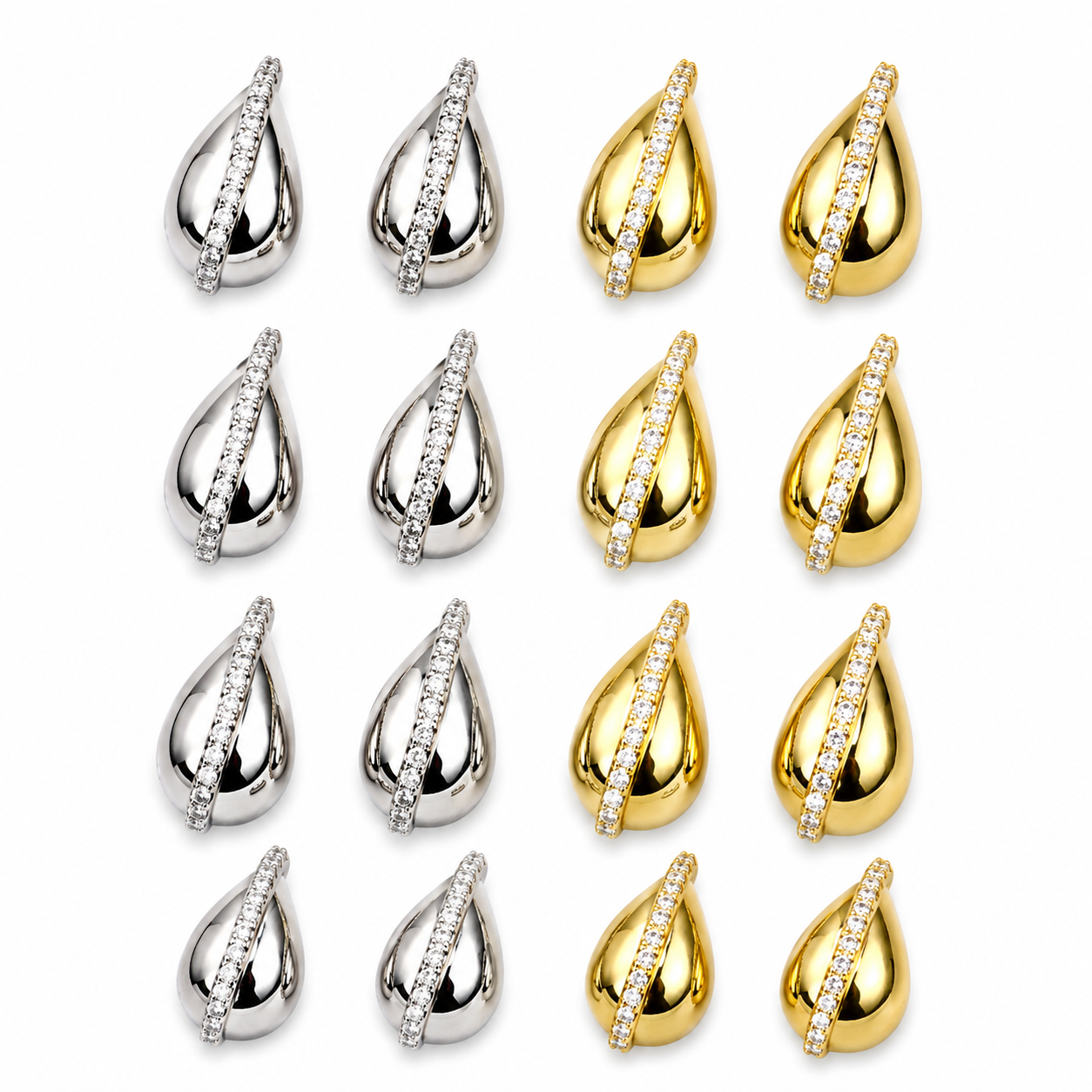Diamond Line Tear Drops Earrings