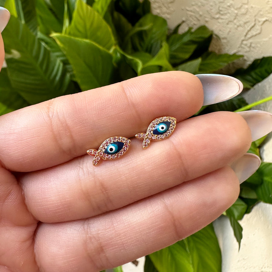 Mini Crystal Evil Eye Earring