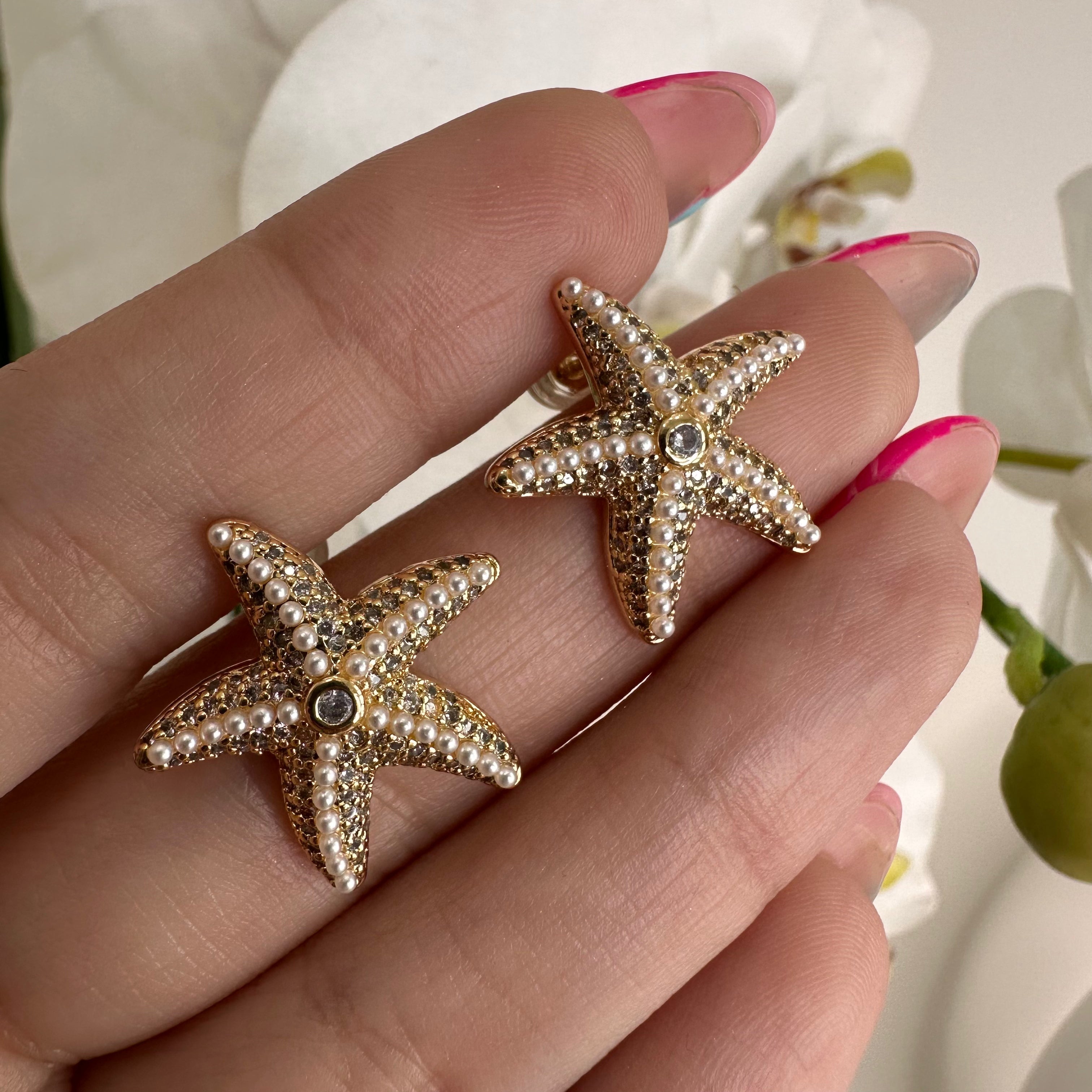 Pearl Fish Star Earrings