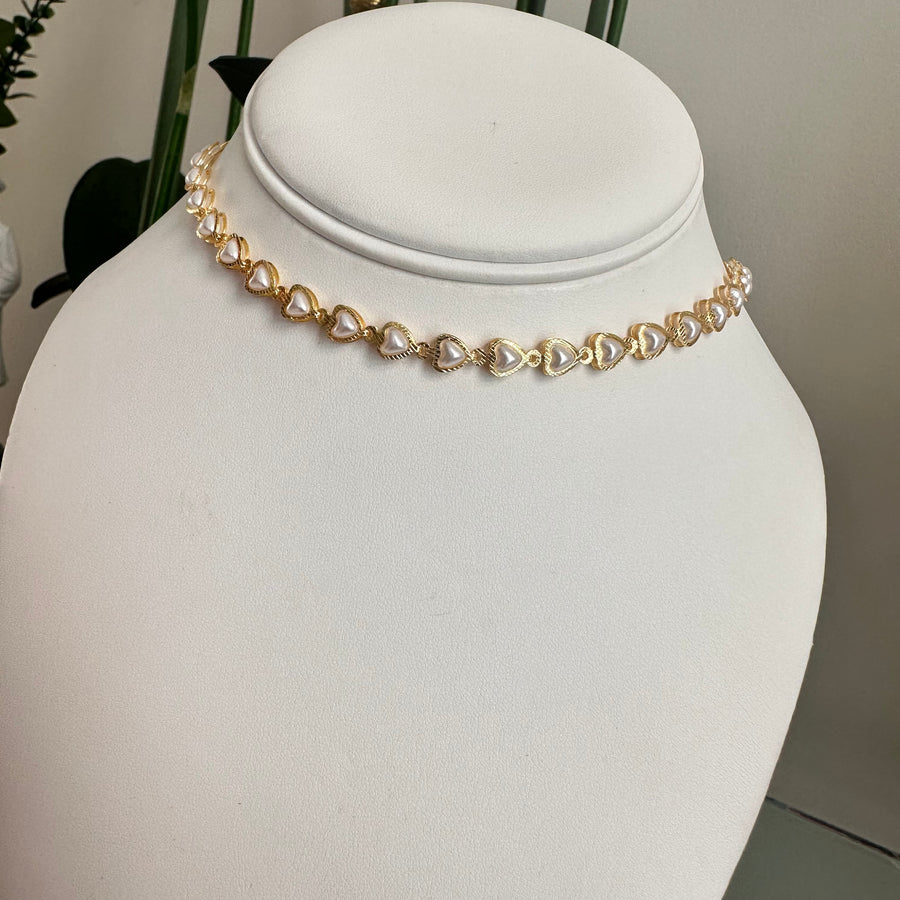 Heart Pearls Chain Necklace