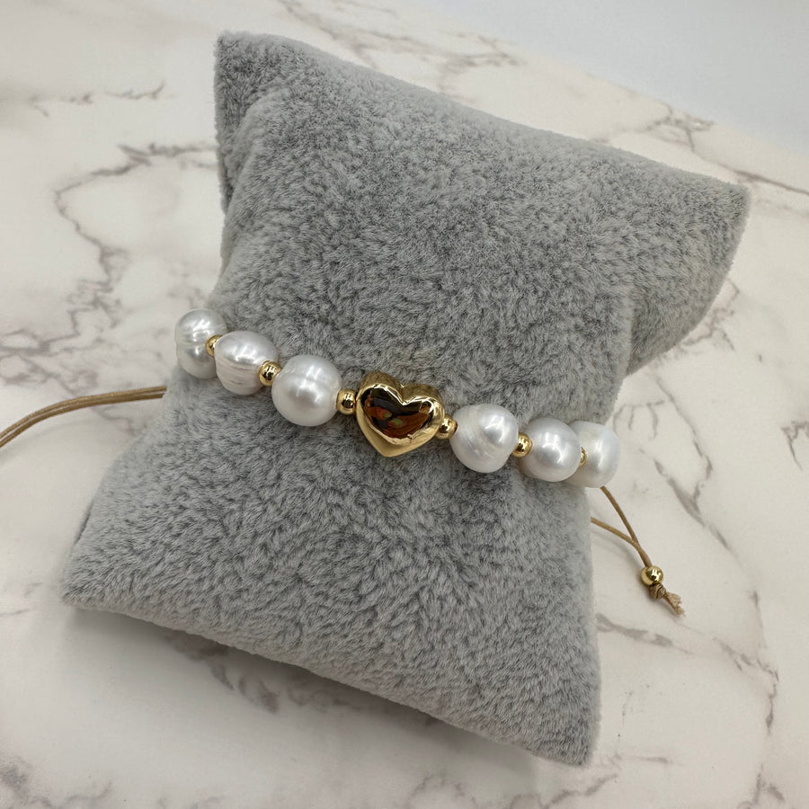 Heart Pearl Gold Beads Bracelet