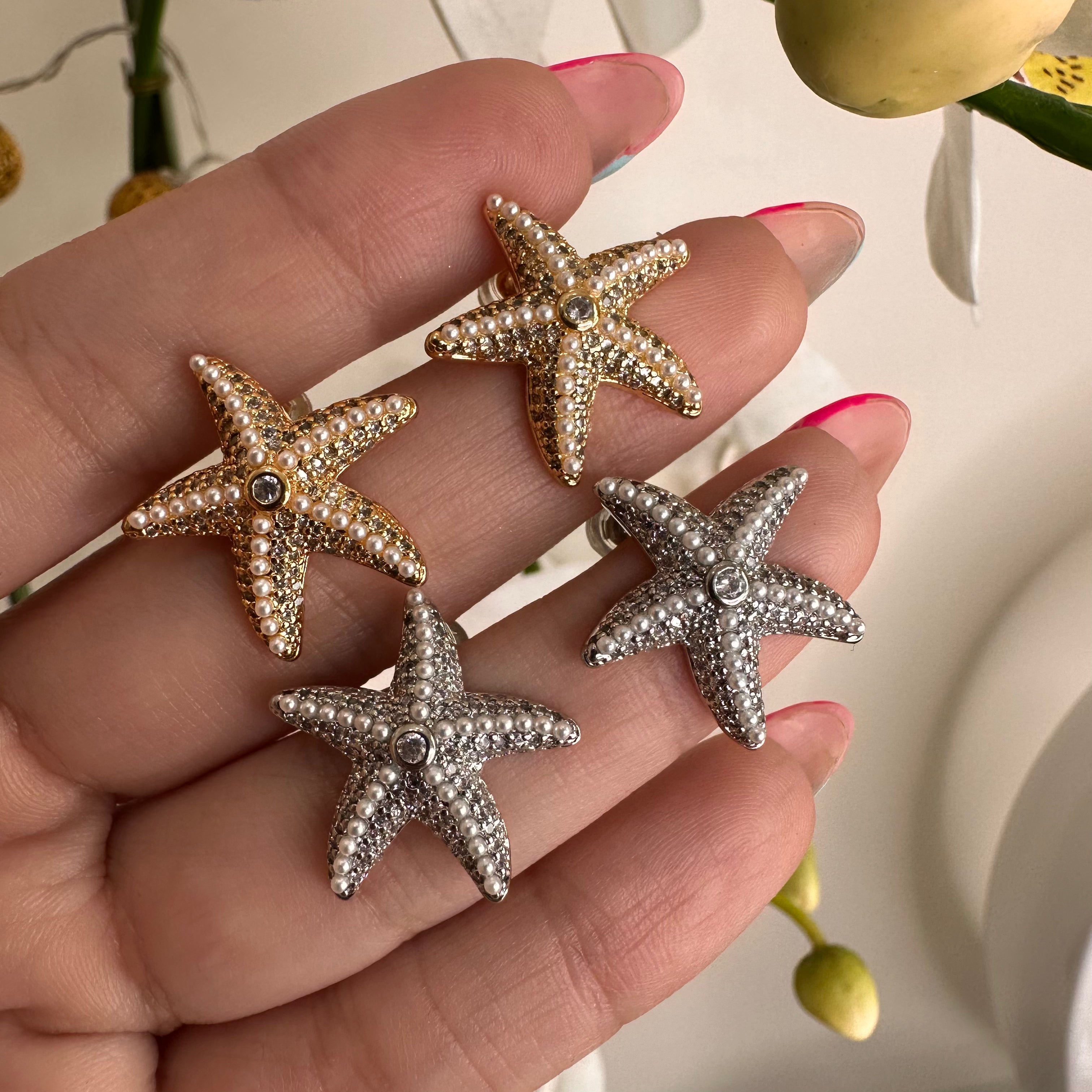 Pearl Fish Star Earrings