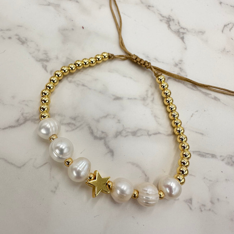 Heart Pearl Gold Beads Bracelet