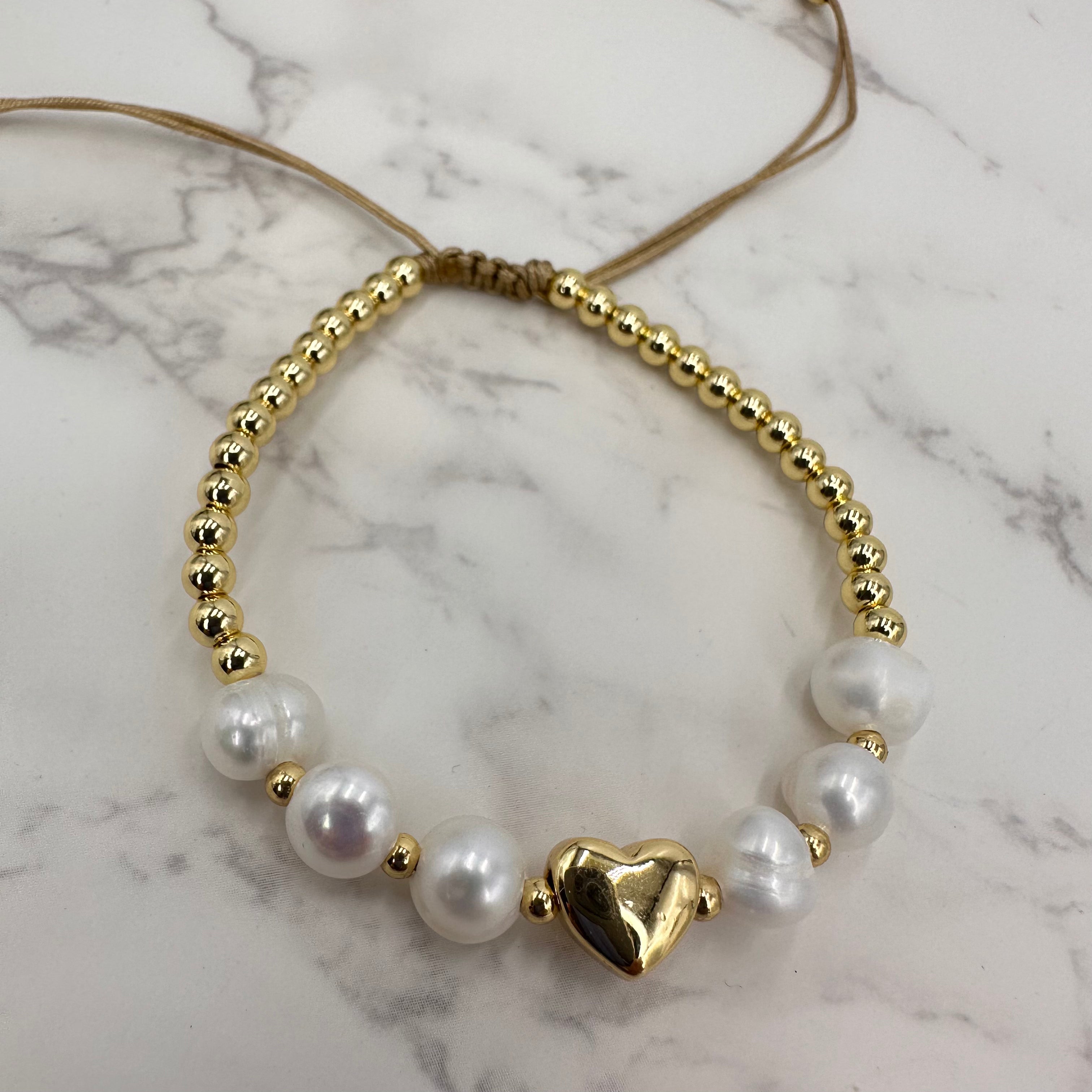 Heart Pearl Gold Beads Bracelet