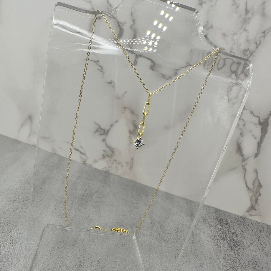 Paper Clip Diamond Layer Necklace