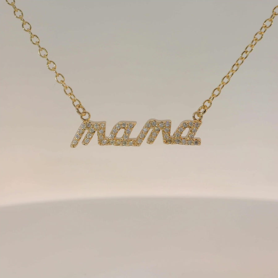 Mama Cursive Full Zirconium Necklace