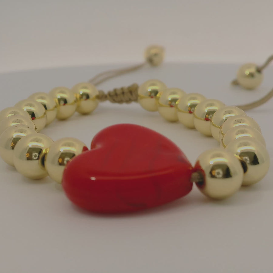 Chunky Mix Heart and Beads Bracelet