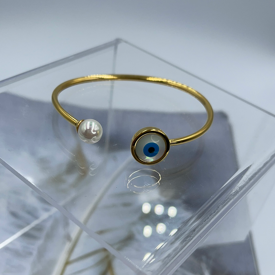 Pearl Evil Eye Cuff