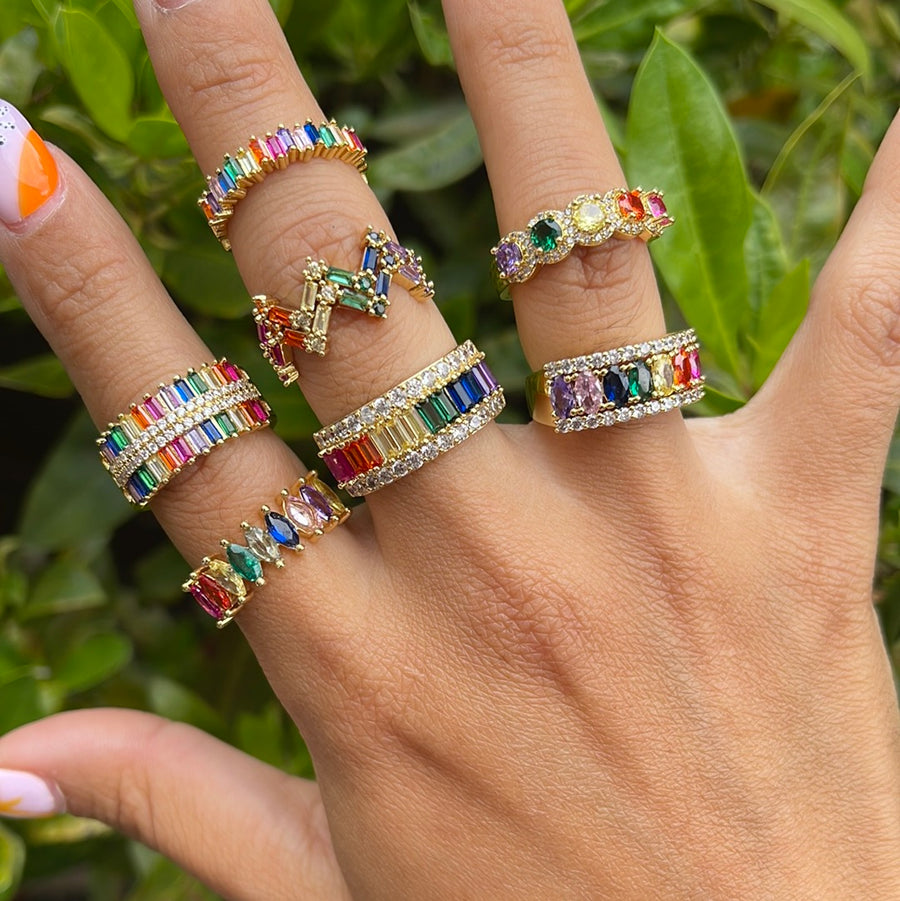 Full Color Crystals Rings