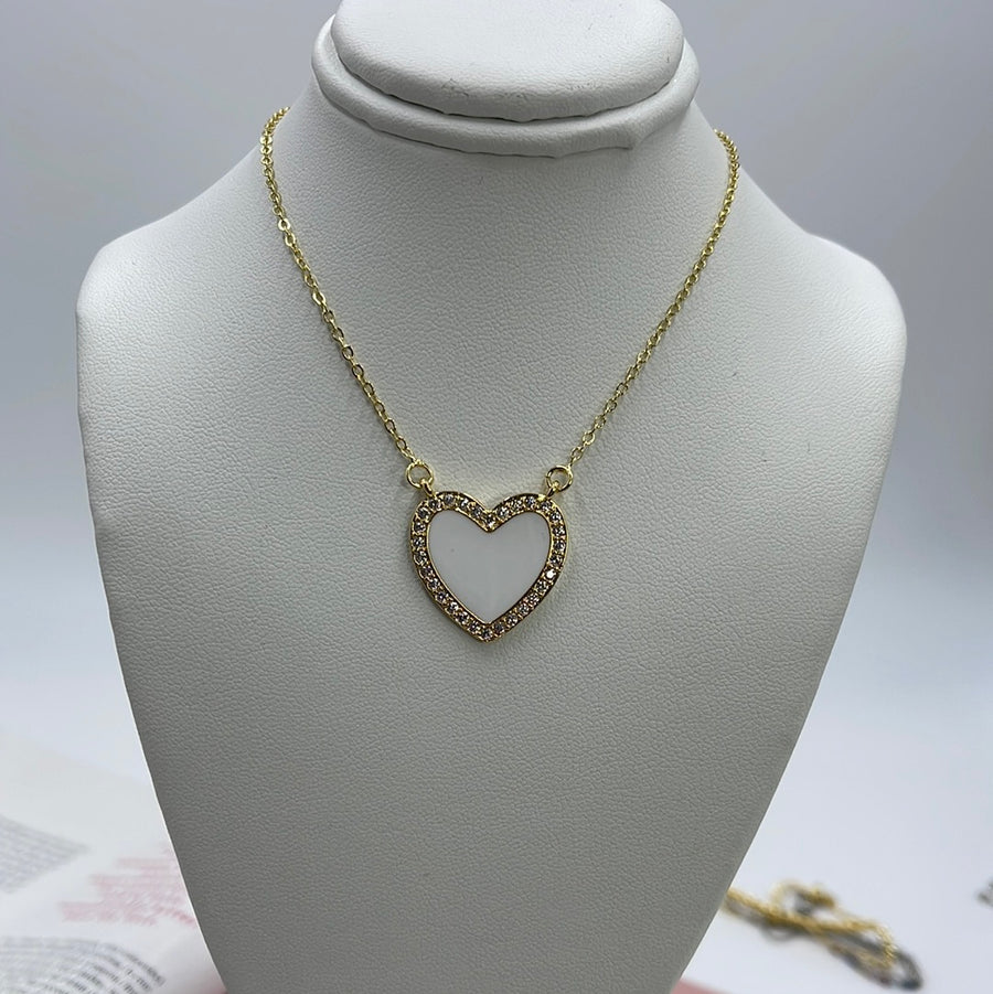 Zirconium Frame Heart Necklace White