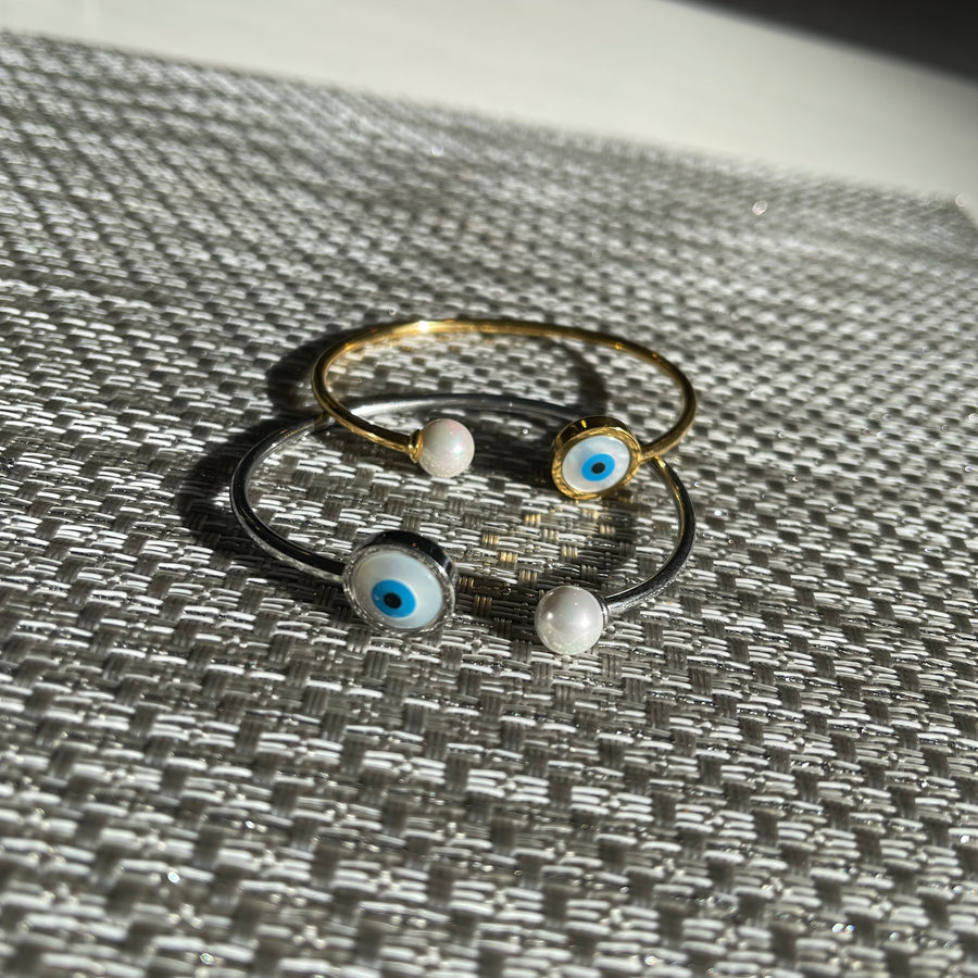 Pearl Evil Eye Cuff