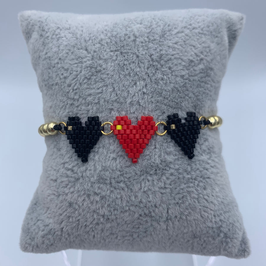 Three Color Heart Beaded Bracelet