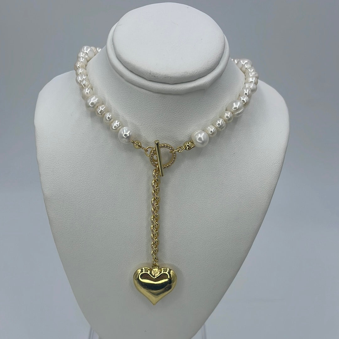 Pearl Long Heart Necklace