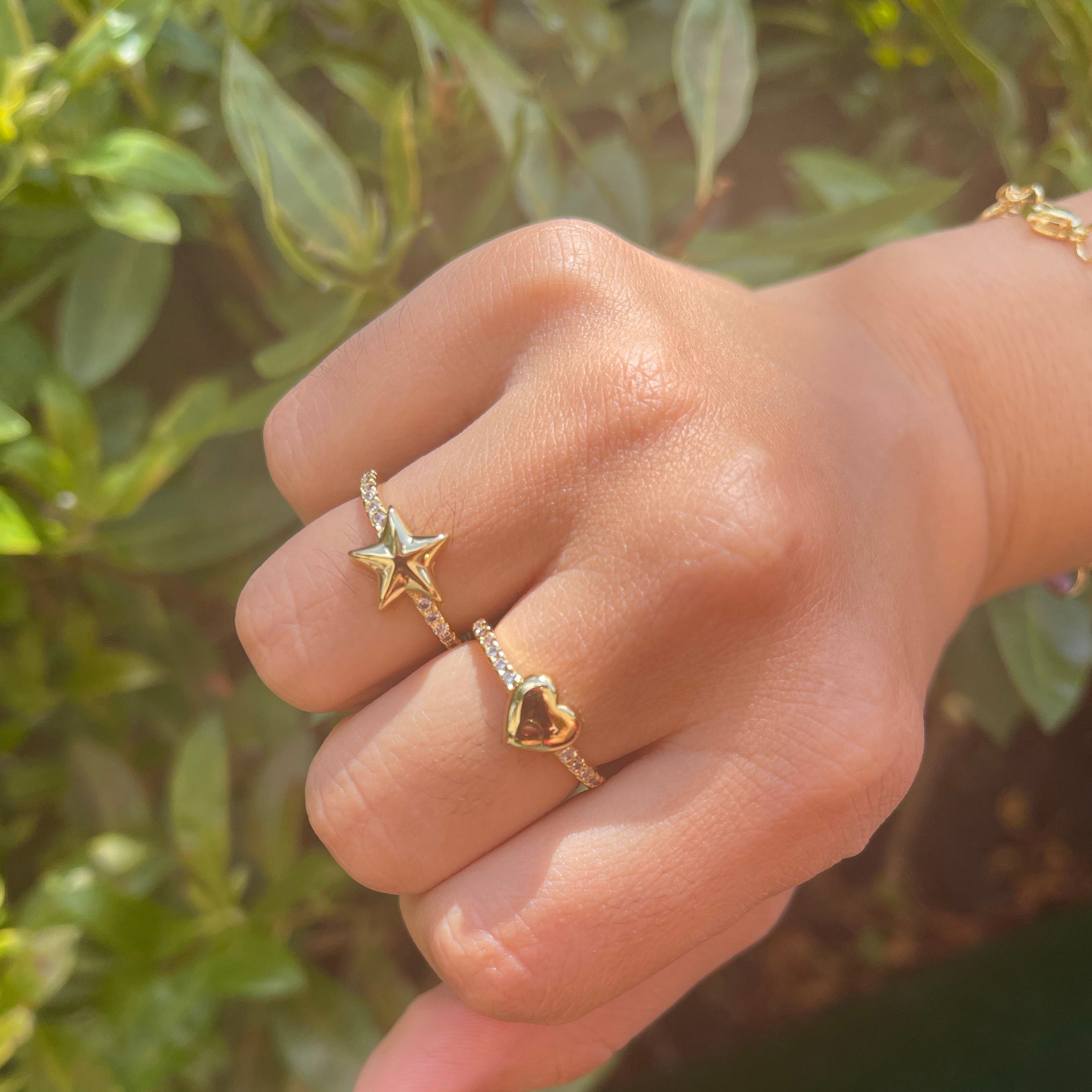 Gold Zirconium Star and Heart Ring