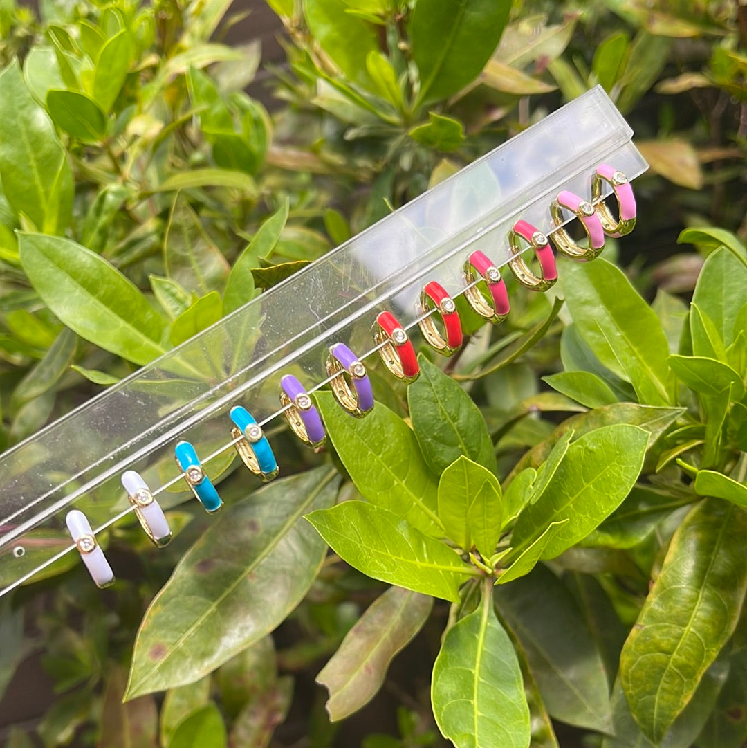 Enamel Round Diamond Hoops