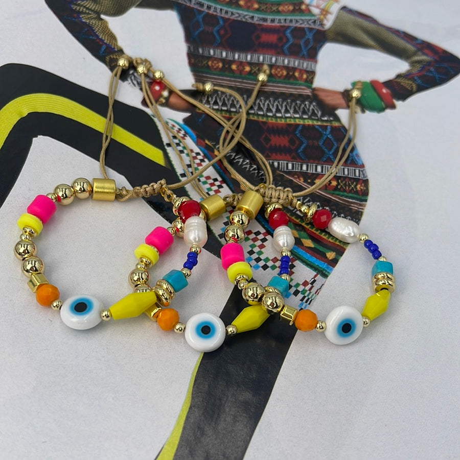 Evil Eye Neon Beads Bracelet