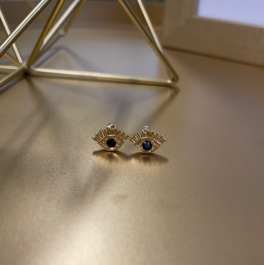 Gold Lashes Evil Eye Earrings