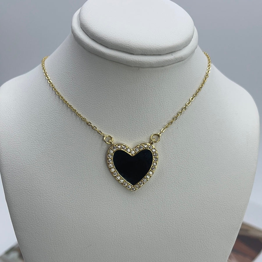 Zirconium Frame Heart Necklace Black