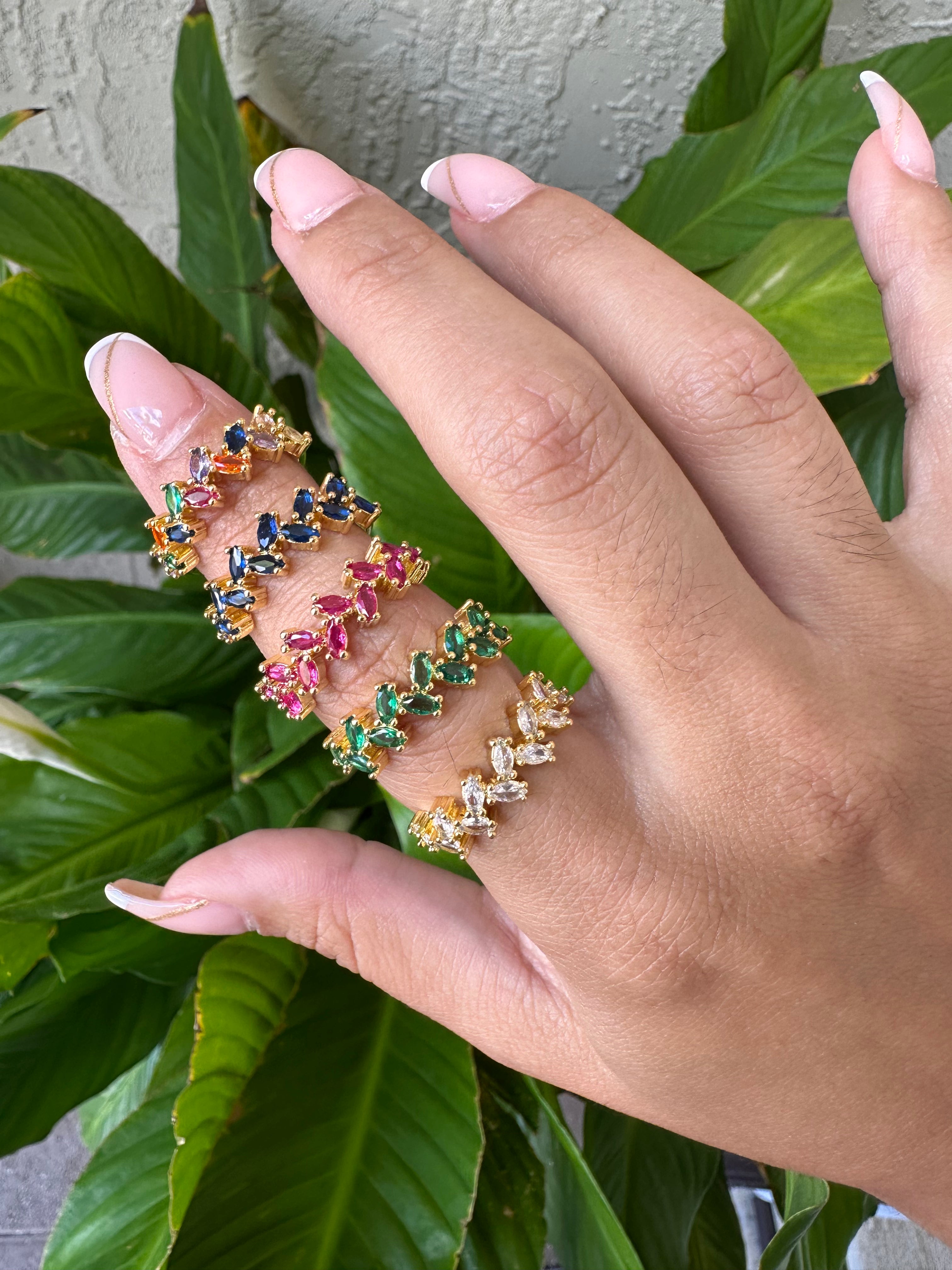 Leaves Crystal Color Ring