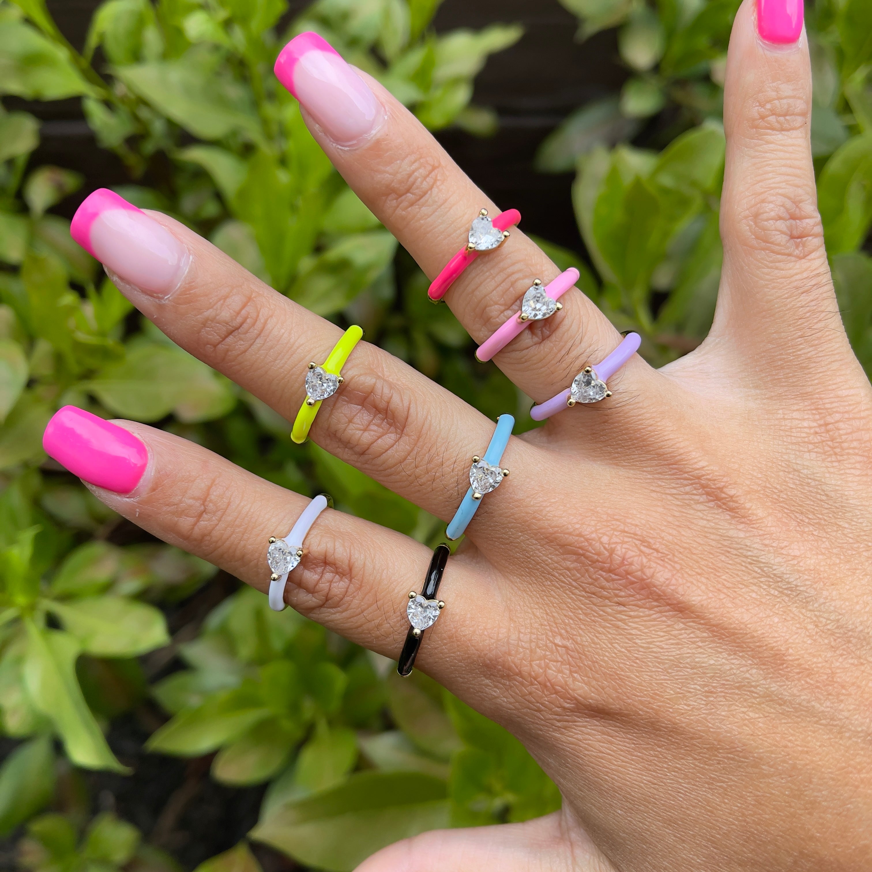 Enamel Heart Crystal Ring