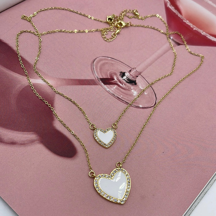 Zirconium Frame Heart Necklace White