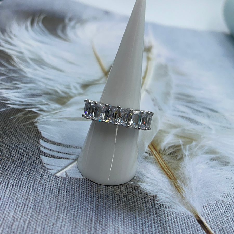 Rectangle White Crystals Ring