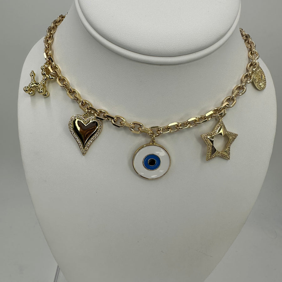 Round Evil Eye Mix Charms Necklace