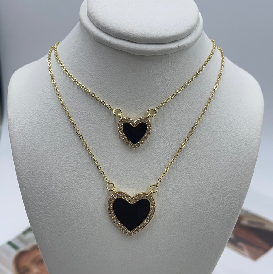 Zirconium Frame Heart Necklace Black