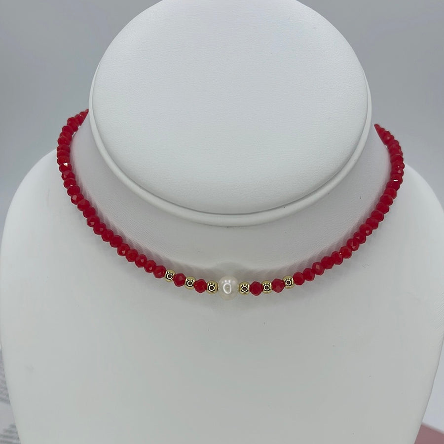 Single Pearl Crystal Choker