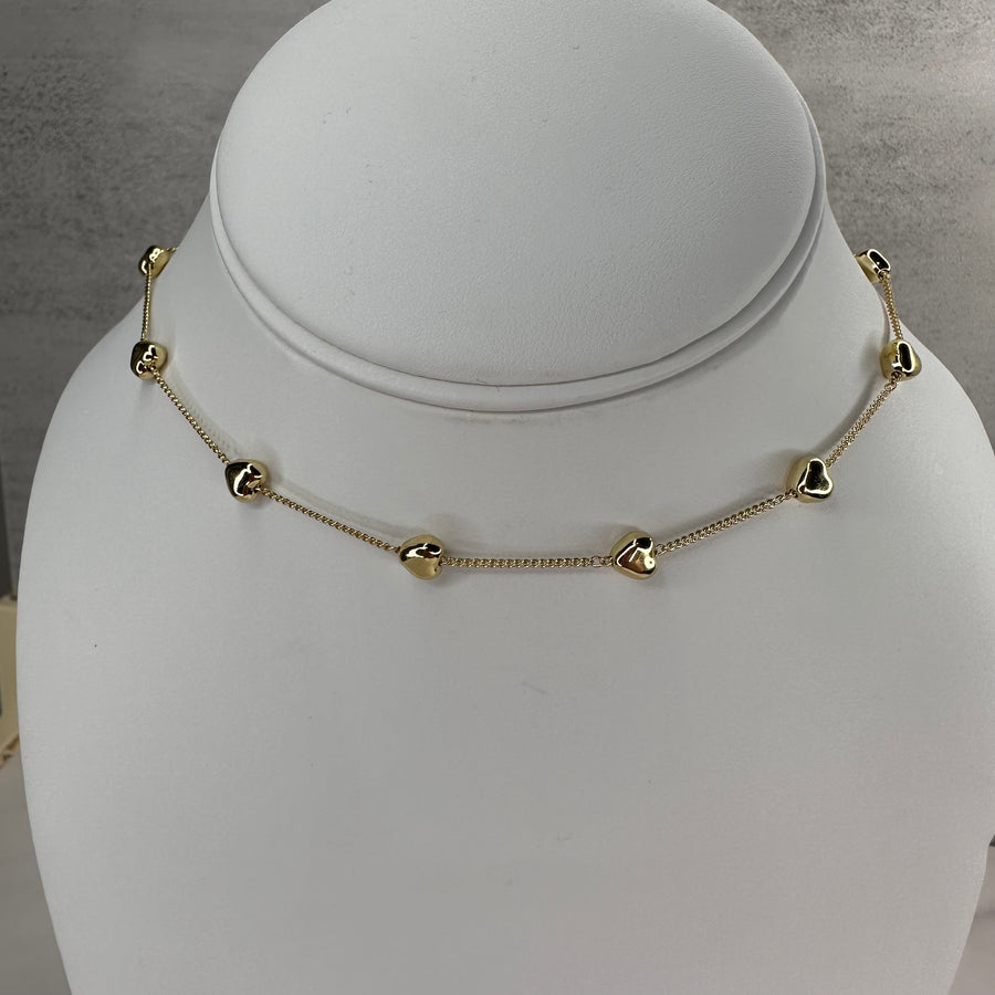 Hearts Chain Necklace Gold