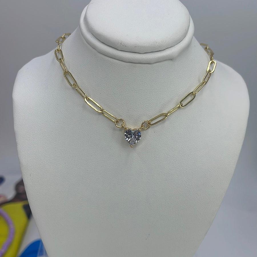 Diamond Heart Paper Clip Necklace