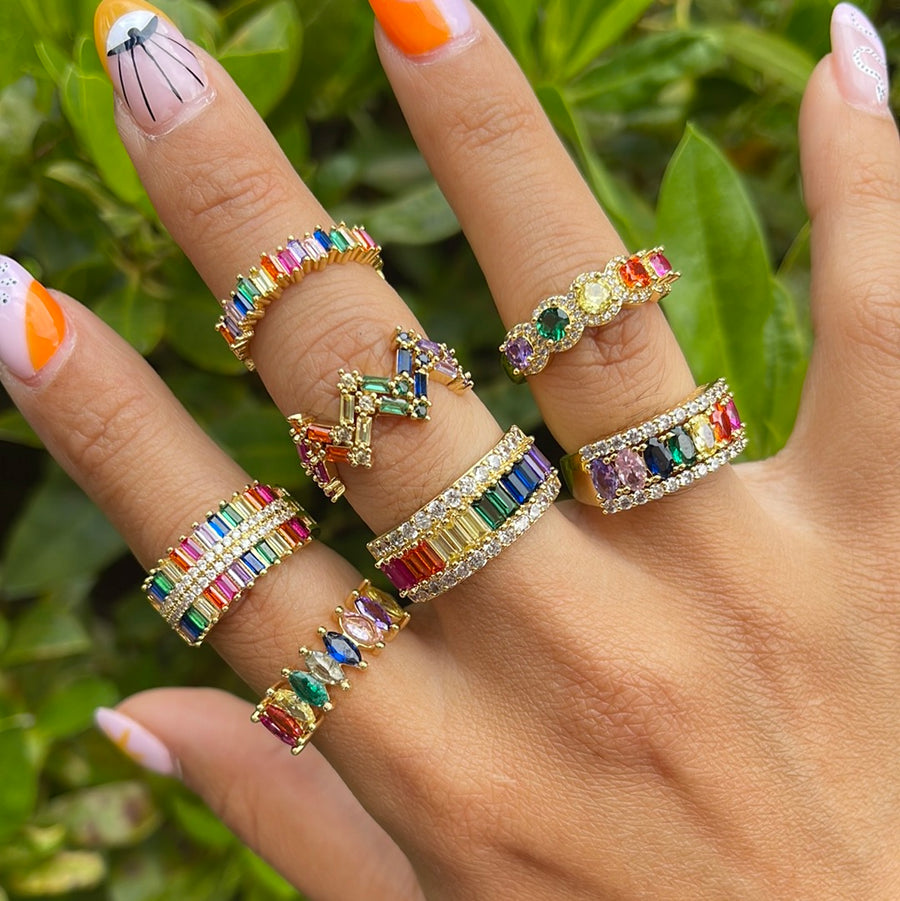 Full Color Crystals Rings