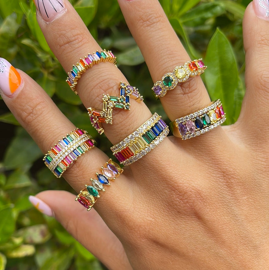 Full Color Crystals Rings