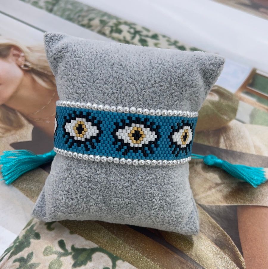 Evil Eye Pearl Beaded Bracelet