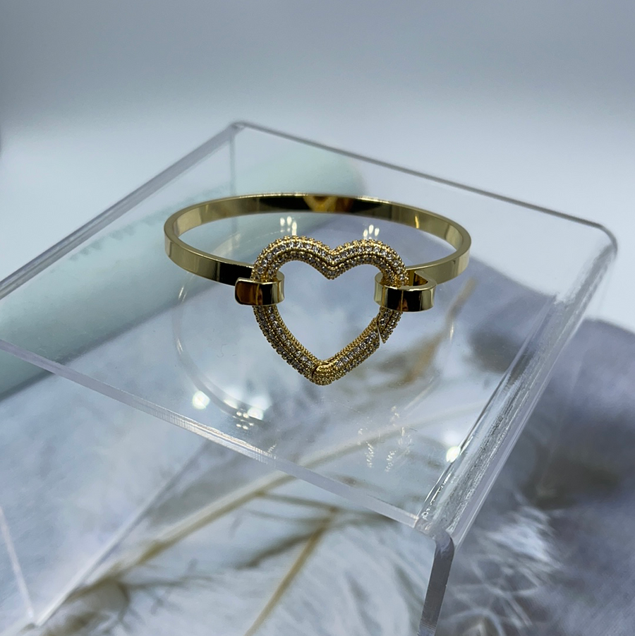 White Crystal Heart Bangle