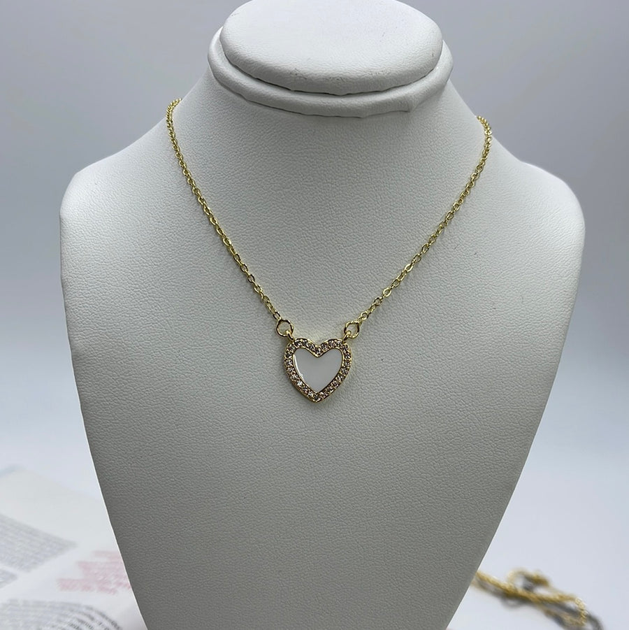 Zirconium Frame Heart Necklace White